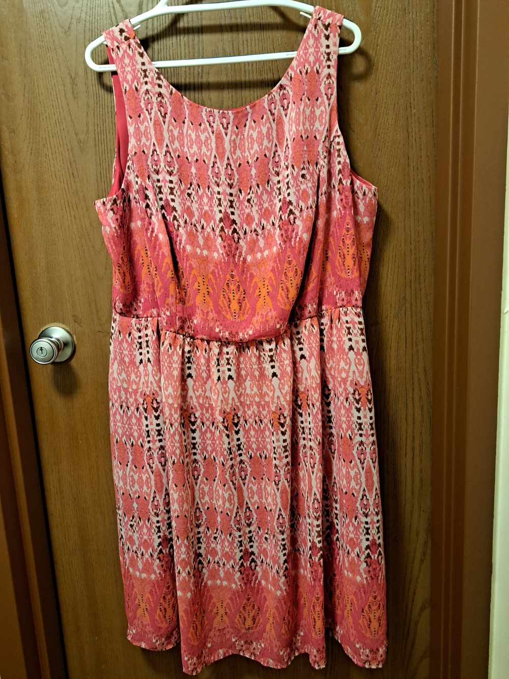 dressbarn Coral and Orange Printed Sleeveless Mini Dress